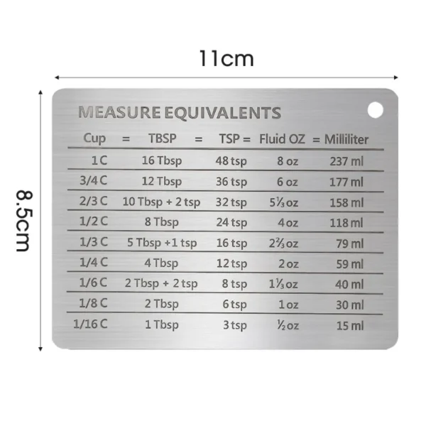 Measurement Conversion Chart Refrigerator Magnetic Sticker Stainless Steel Kitchen Baking Measuring Cups Scale Plate Accessories 6