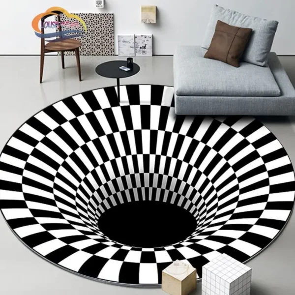 Black and White Stereovision Psychedelic Circular Carpet - PimWick 3