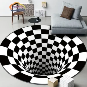 Black and White Stereovision Psychedelic Circular Carpet - PimWick 1