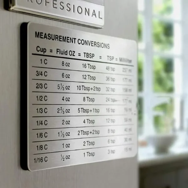 Measurement Conversion Chart Refrigerator Magnetic Sticker Stainless Steel Kitchen Baking Measuring Cups Scale Plate Accessories 2