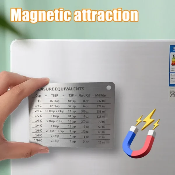Measurement Conversion Chart Refrigerator Magnetic Sticker Stainless Steel Kitchen Baking Measuring Cups Scale Plate Accessories 4