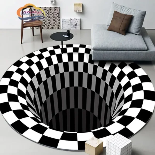 Black and White Stereovision Psychedelic Circular Carpet - PimWick 4