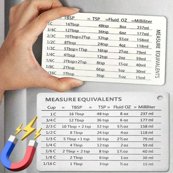 Measurement Conversion Chart Refrigerator Magnetic Sticker Stainless Steel Kitchen Baking Measuring Cups Scale Plate Accessories 1