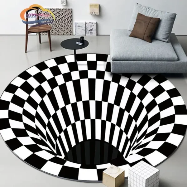 Black and White Stereovision Psychedelic Circular Carpet - PimWick 5