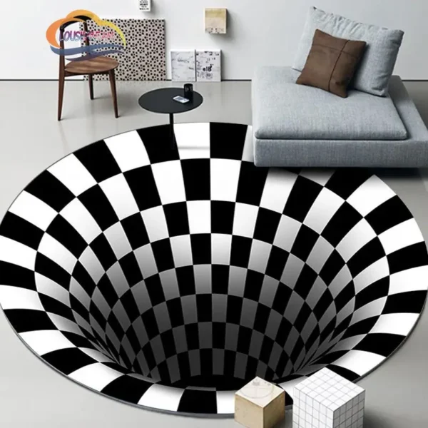 Black and White Stereovision Psychedelic Circular Carpet - PimWick 6